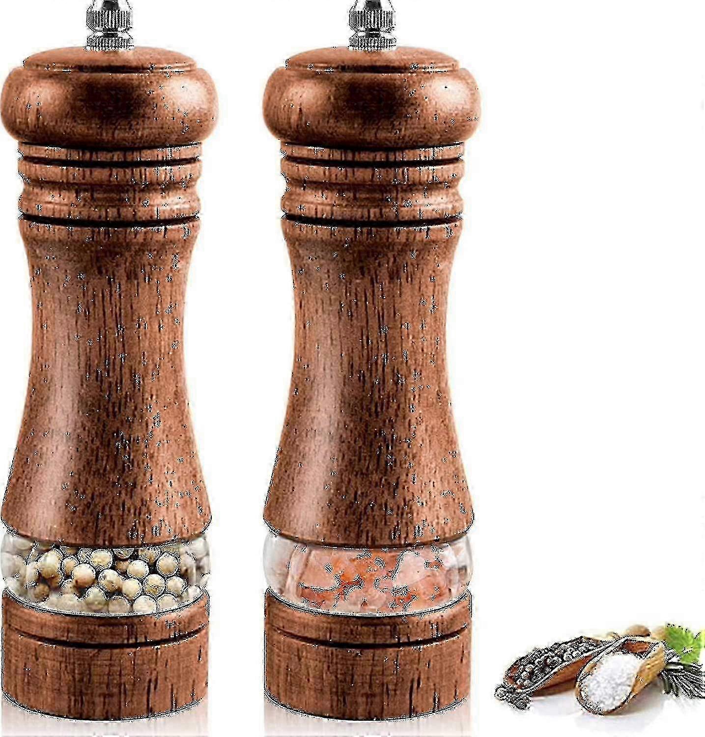 Set Of 2 Wooden Salt And Pepper Grinders, Adjustable Edition Ab
