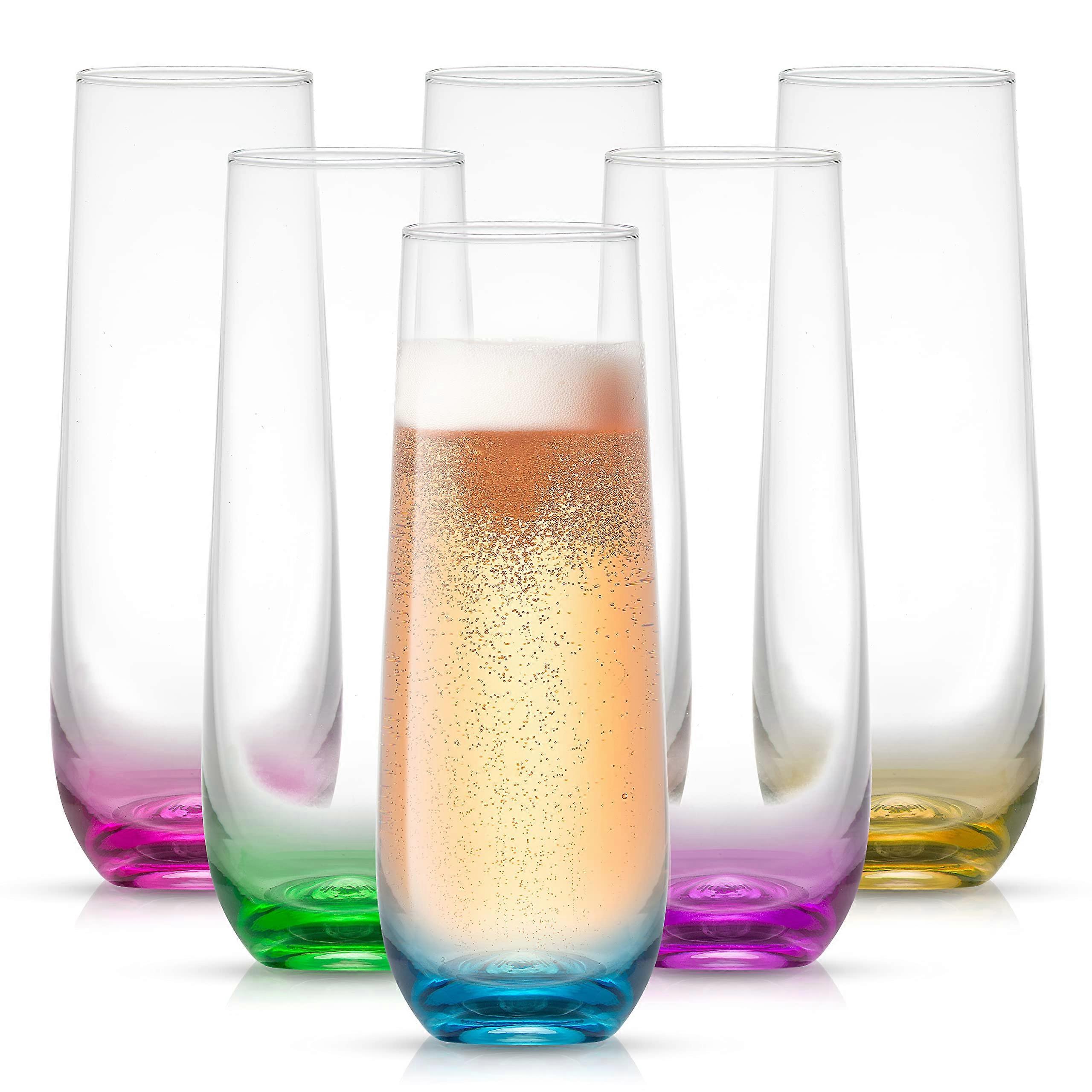 6 Colored Champagne Glasses for Prosecco and Mimosa Set 9.4oz
