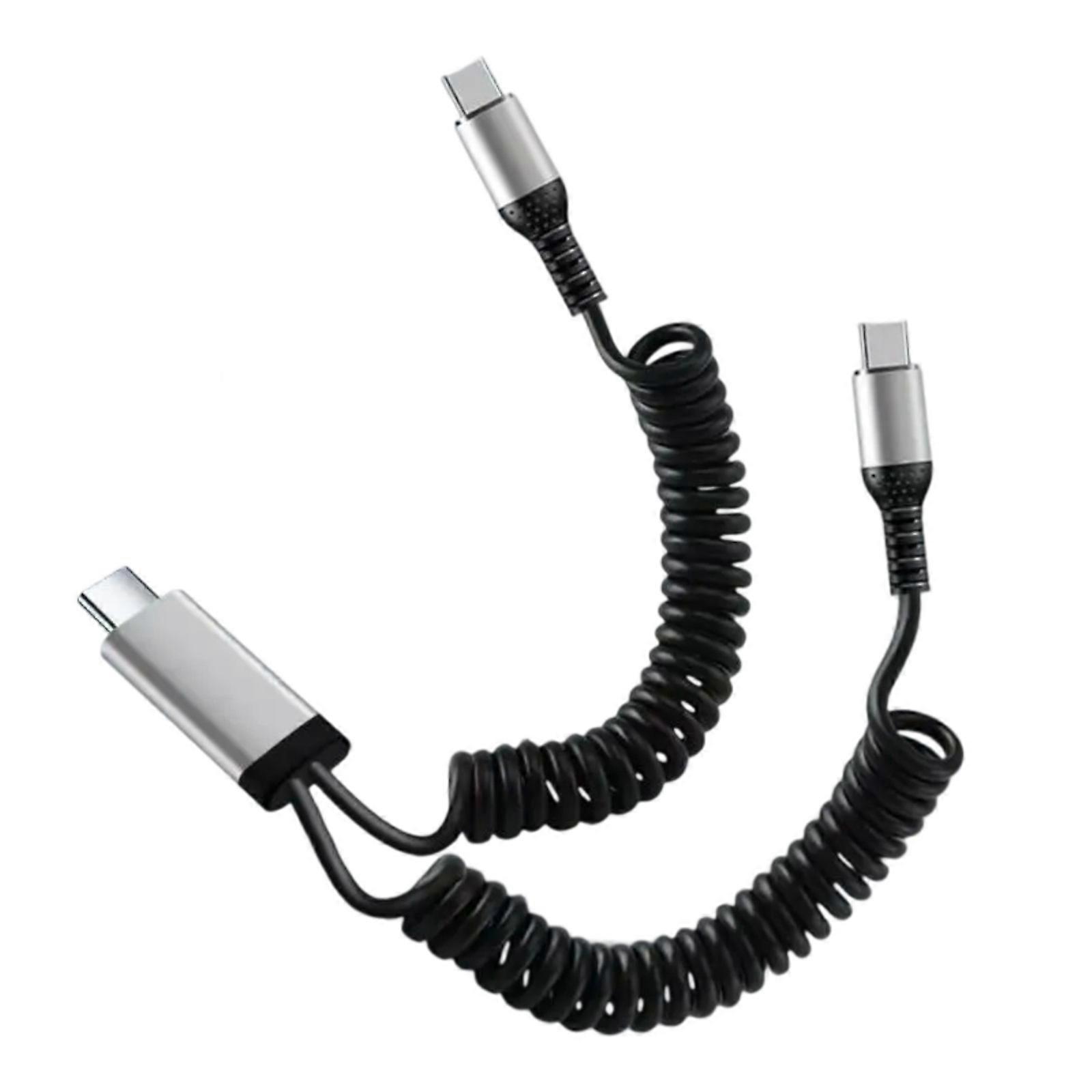Double Retractables Spring Charging Cable USB A & Type C Cable for USB A and Type C Devices, 66W Fast Charging