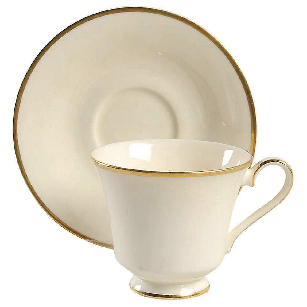 Footed Cup & Saucer Set with Gold Trim, Albion Shape, Fine Bone China, Elegant Teaware, 6oz Capacity