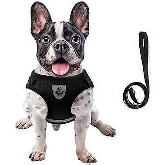 Set di pettorina e guinzaglio per cani Imbracature per animali domestici regolabili senza tirare con strisce riflettenti, giubbotto step-in per gattino a prova di fuga (nero)