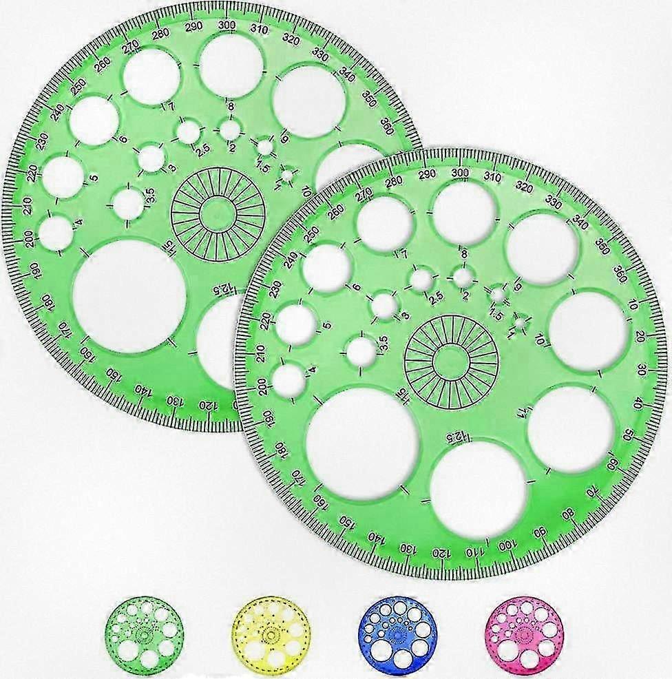 2-Piece Plastic Circle Stencil Ruler Set with 360 Degree Protractor for Math & Drawing