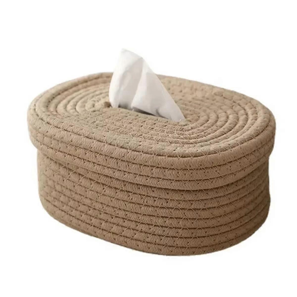 Nordic Style Rattan Rope Woven Tissue Box, Vintage Napkin Holder,A