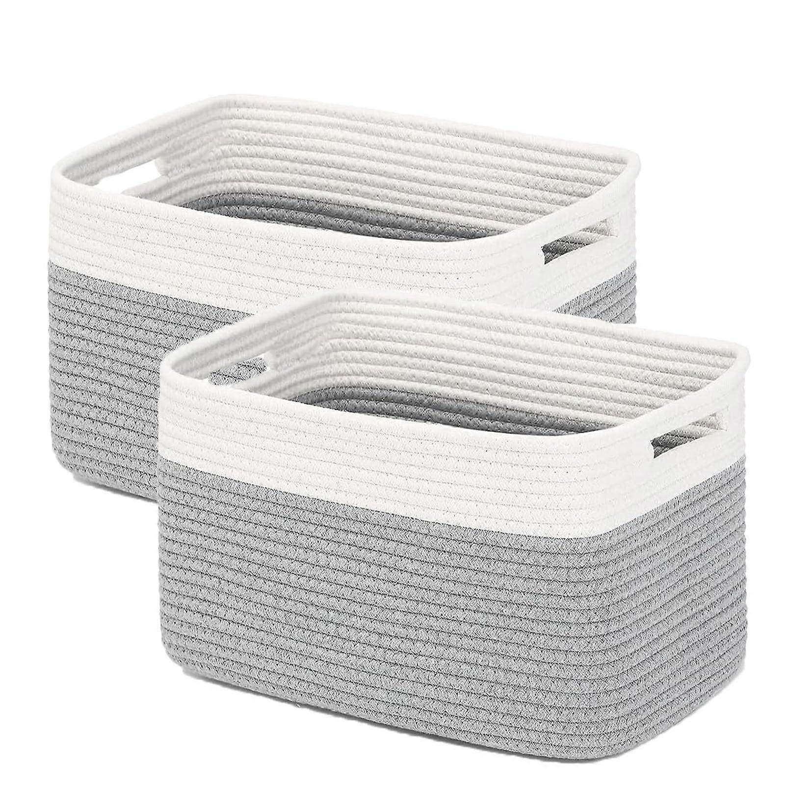 バスケットおもちゃ収納用2個コットンロープグレー