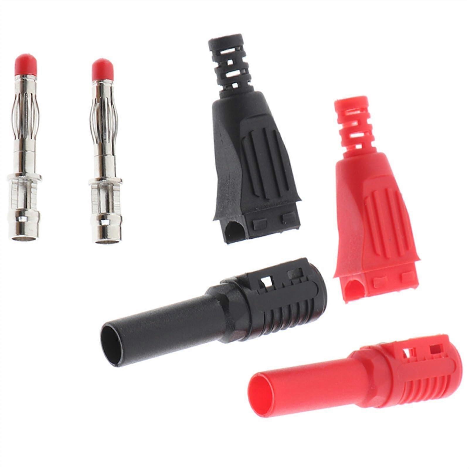 4mm Male Right Angle Banana Plug Connector Pair - Red and Black Insulated Solder Type for Multimeter Testing