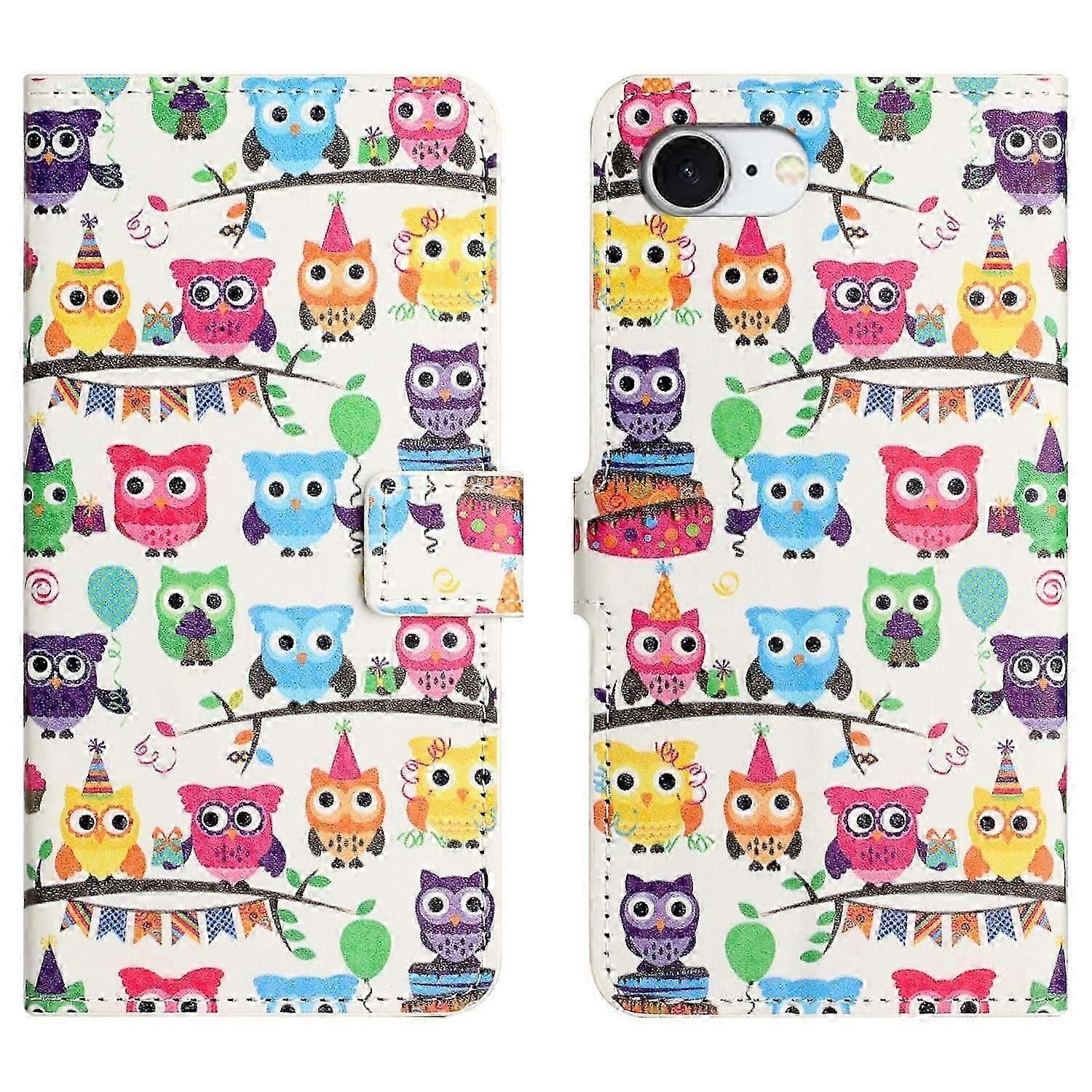 For iPhone 16e Case Pattern Print PU Leather Wallet Phone Cover-Dots Owl