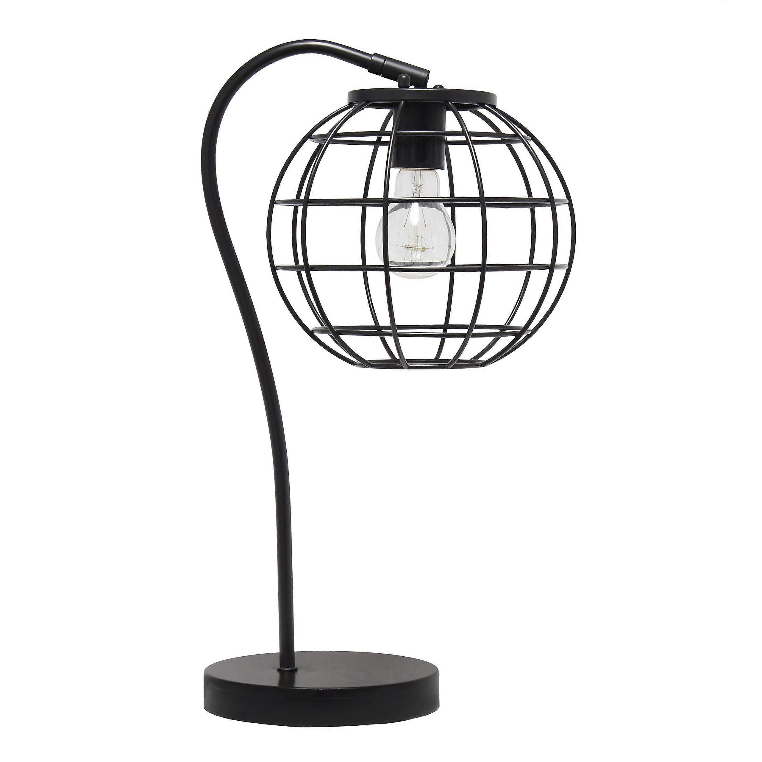LT2068-BLK Black Caged Metal Table Desk Lamp with Industrial Style, Adjustable Height and Modern Design