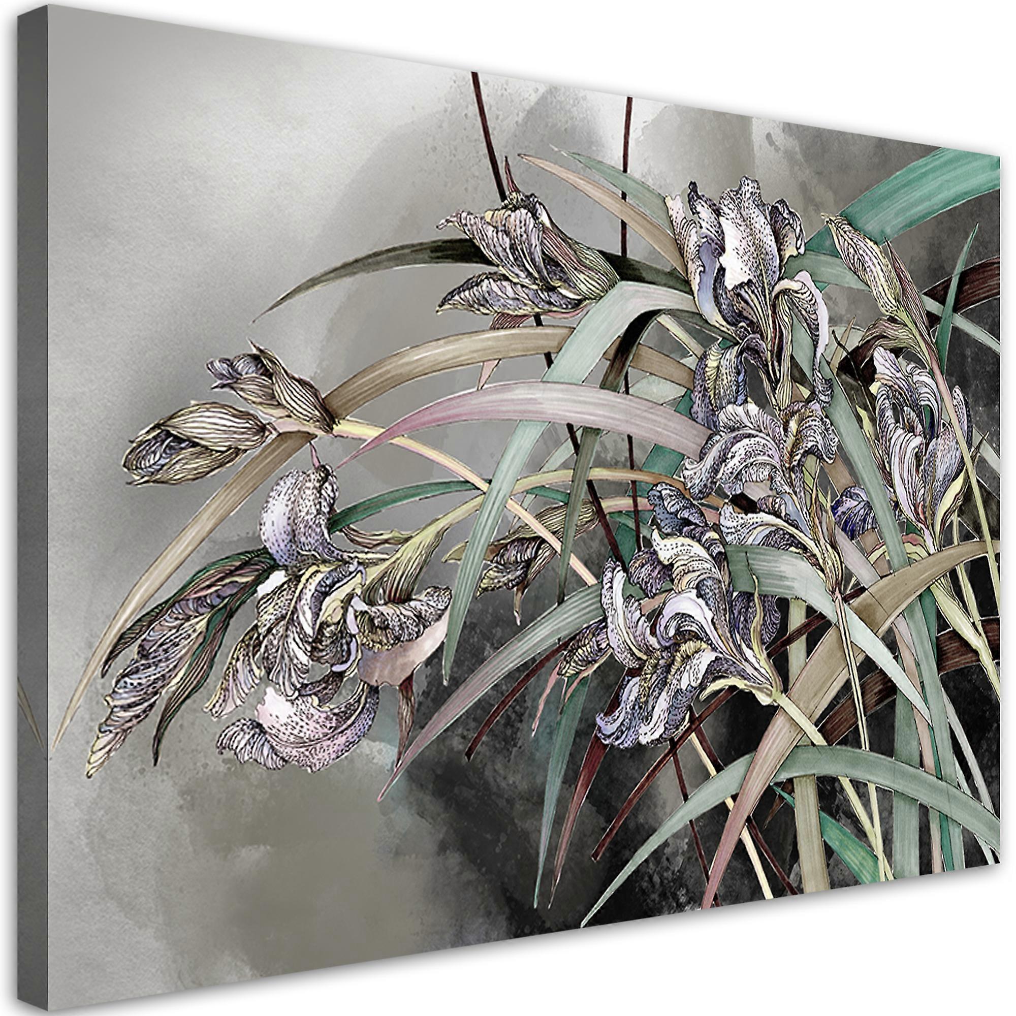 Leinwandbild, Iris Blumen im Wind - 120x80