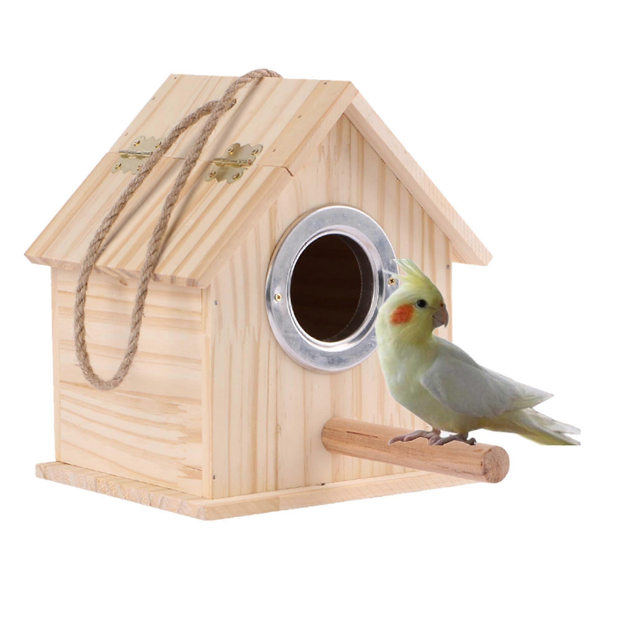 Parakeet Nest Warm Box for Bird Breeding, Wooden Parrot Nesting Box with Perch for Lovebirds, Cockatiels, and Parrotlets (Medium)