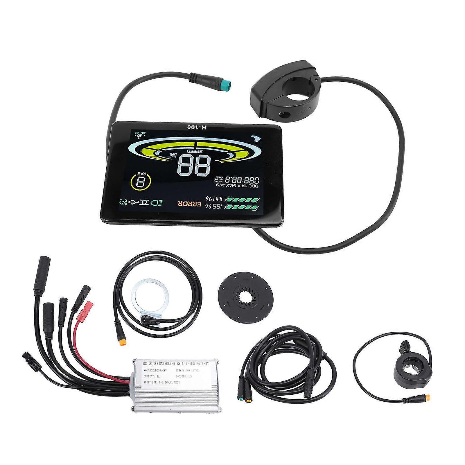 36V 48V 15A Motor Speed Controller JN15A with H100 Color Display Panel Thumb Throttle Power Pedal Assist Sensor 1 to 2 Cable for Electric Scooter