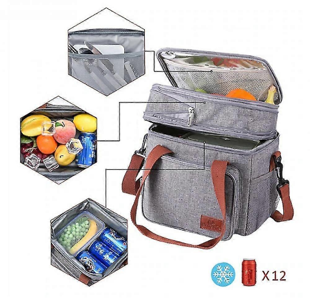 Lunch Box, Back-to-school Insulated Lunch Bag, Expandable Double-layer Cooler Bag, Lightweight Leak-proof Tote Bag With Side Paper Pockets, Suitable F