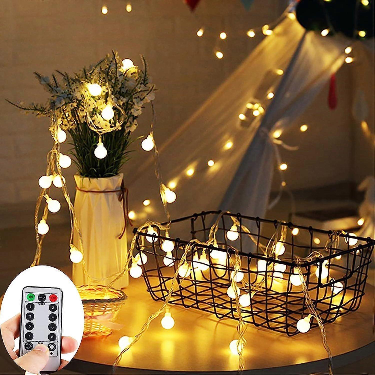 Battery String Lights, 33ft/10m 100 LED Bulb Warm White Battery Operated Globe String Lights with Remote Controller, Decorative Timer Fairy Light for 