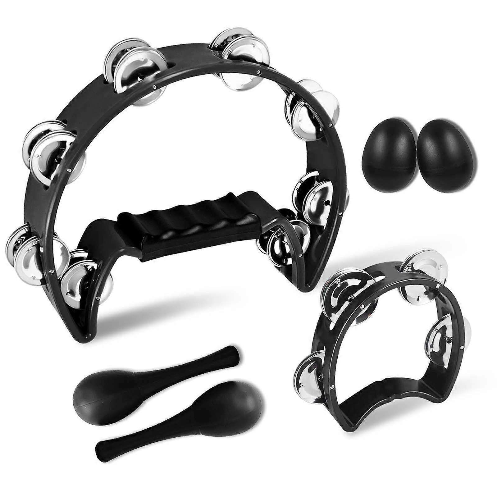Crescent Tambourine with Ergonomic Handle, Half Moon Design, Includes Egg Shakers for Adults and Kids, Ideal for Parties and Events