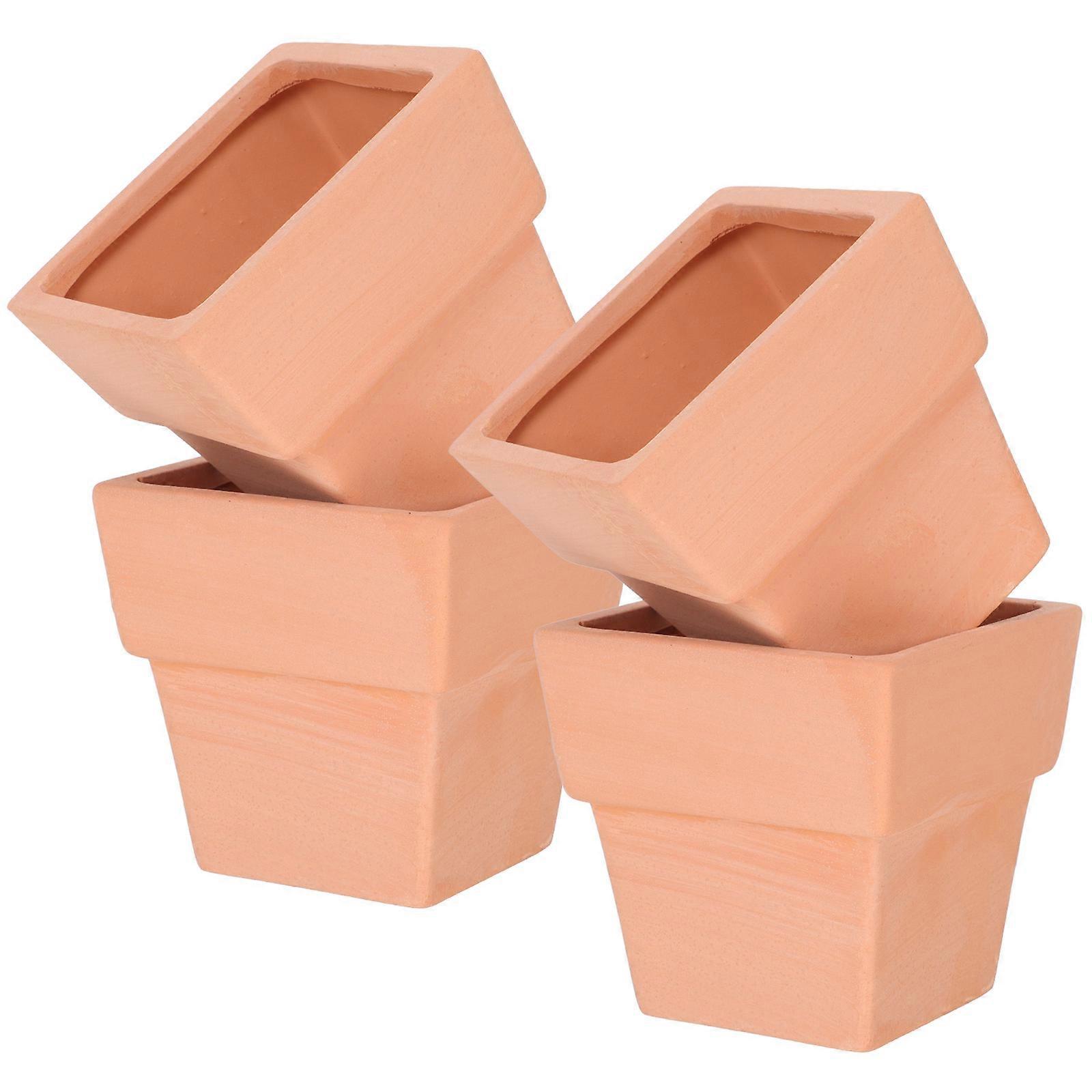 Succulent Pots Ceramic Flower Pot 4Pcs Light Brown Indoor Planter