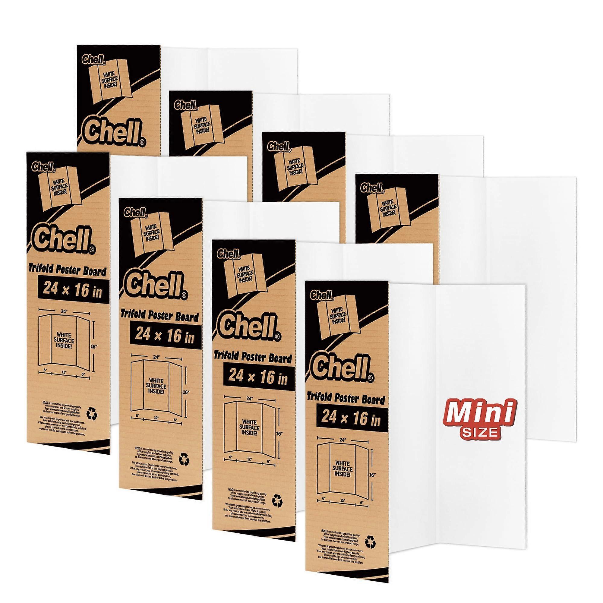 Mini Size Trifold Poster Board, 16' x 24', Small Corrugated Project Boards, White, 8 Pack