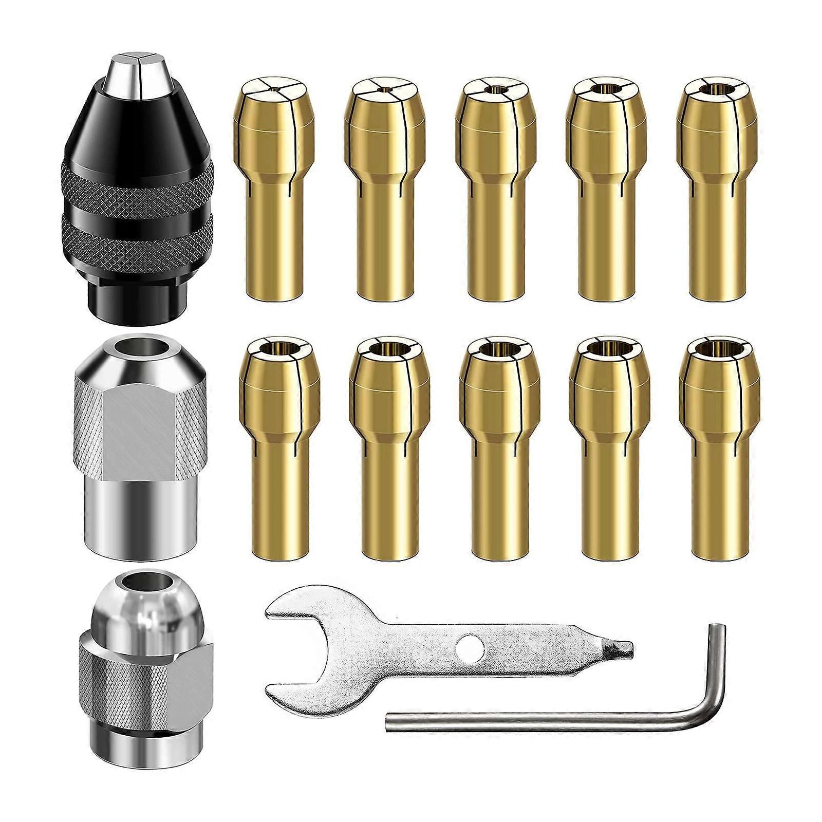 15pcs Power Tool Mini Drill Brass Collet Chuck forDremel Rotary Tool 1/32" to 1/8" Drill Chuck Collet Polishing Engraver