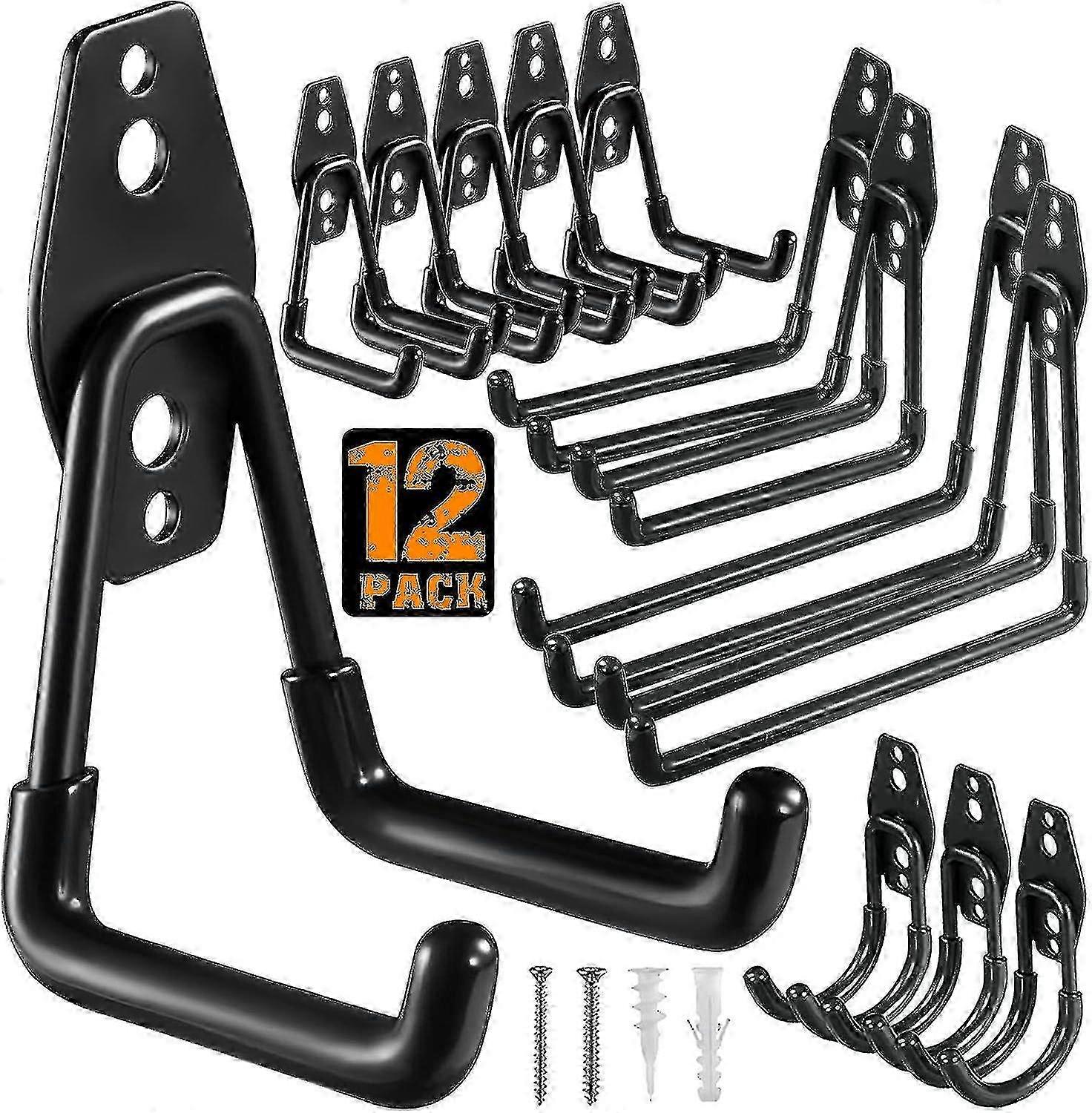 12-Piece Heavy-Duty Utility Steel Garage Storage Hooks Wall-Mounted Hangers and Organizers for Power Tools Ladders Bulk Items and More 2025