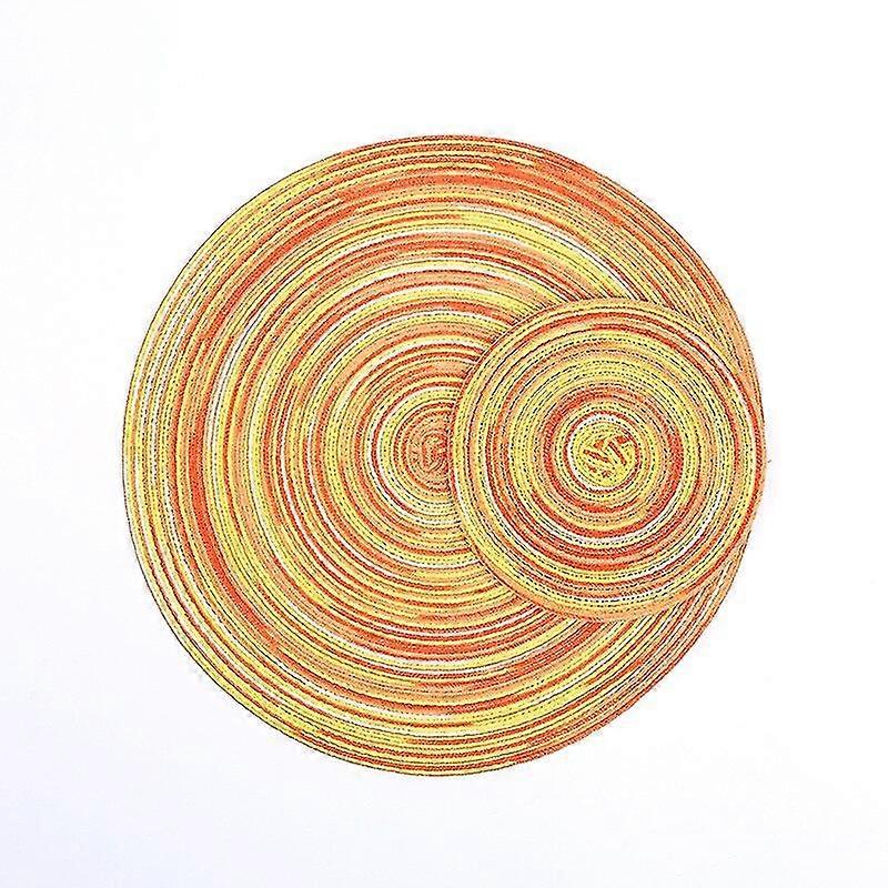 北欧ラウンドウーブン滑り止めコースター断熱プレースマット11cmイエローホームデコレーション