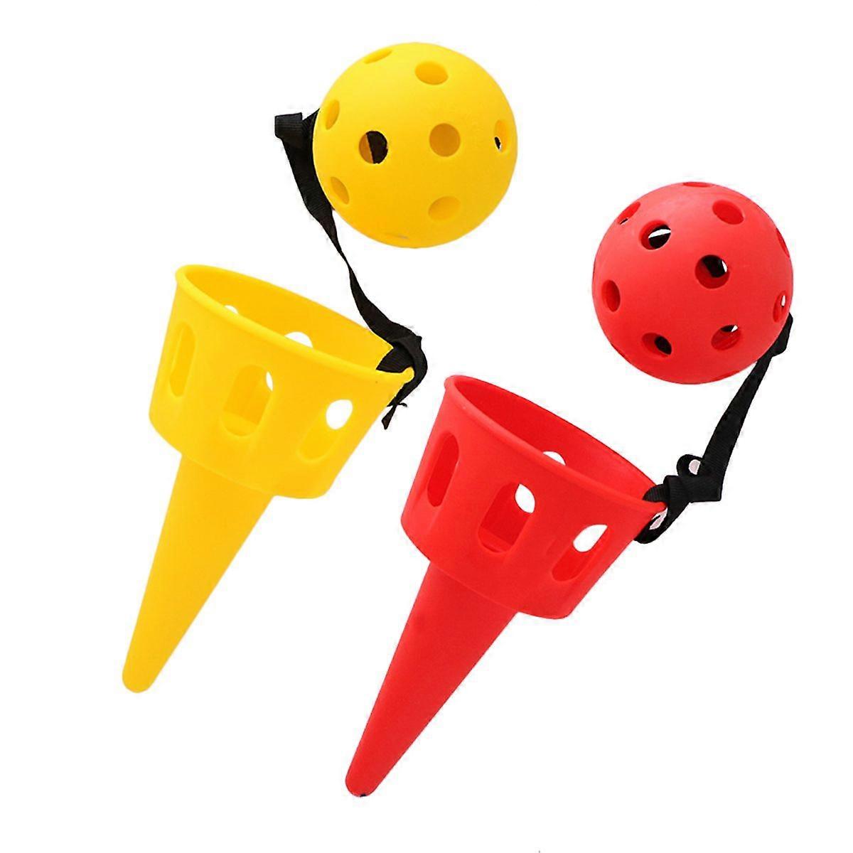 2 ensembles de jouets Scoop Ball Throw Chuck Ball Jouet d’activités de plein air Ball pour enfants (rouge et jaune)