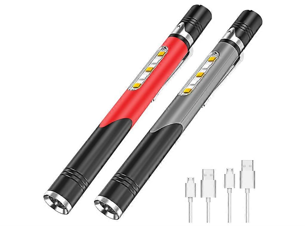 LED Pen Light 2 Pack with Cob Light - 4 Modes USB Rechargeable Pen Flashlight 500 Lumen(Black)