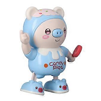 Electronic Dancing Piglet Toy Cool Light Music Kids Walking Animal Interactive Toy for Children Blue