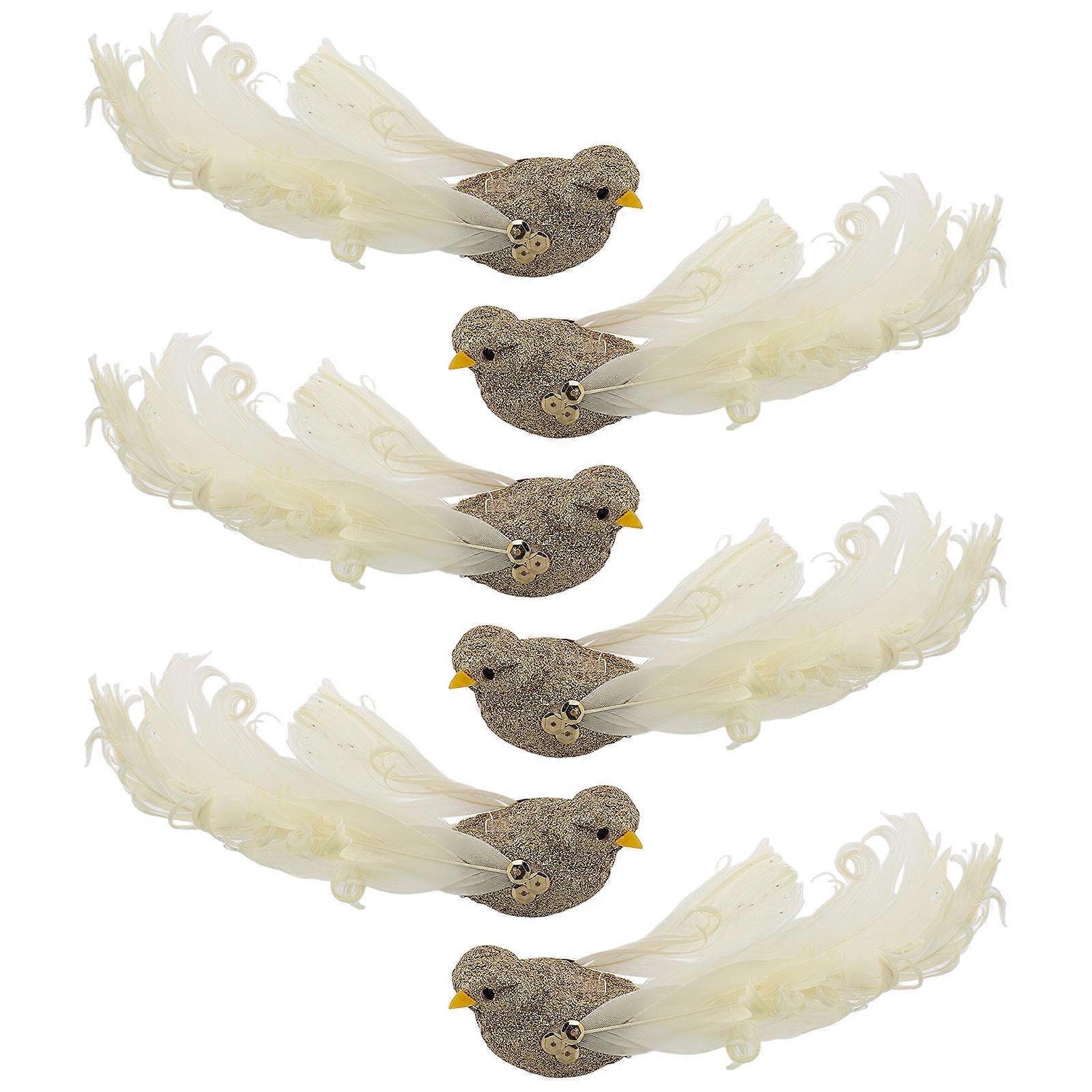 Simulated Bird Adornments Home Decoration Garden Landscaping Golden 14.00X4.50X4.00CM 6Pcs