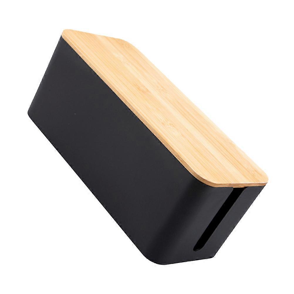 Black Cable Storage Box for Organizing Power Cables Made of Durable Synthetic Material Great for Desk or Wall Corner Use Large Size