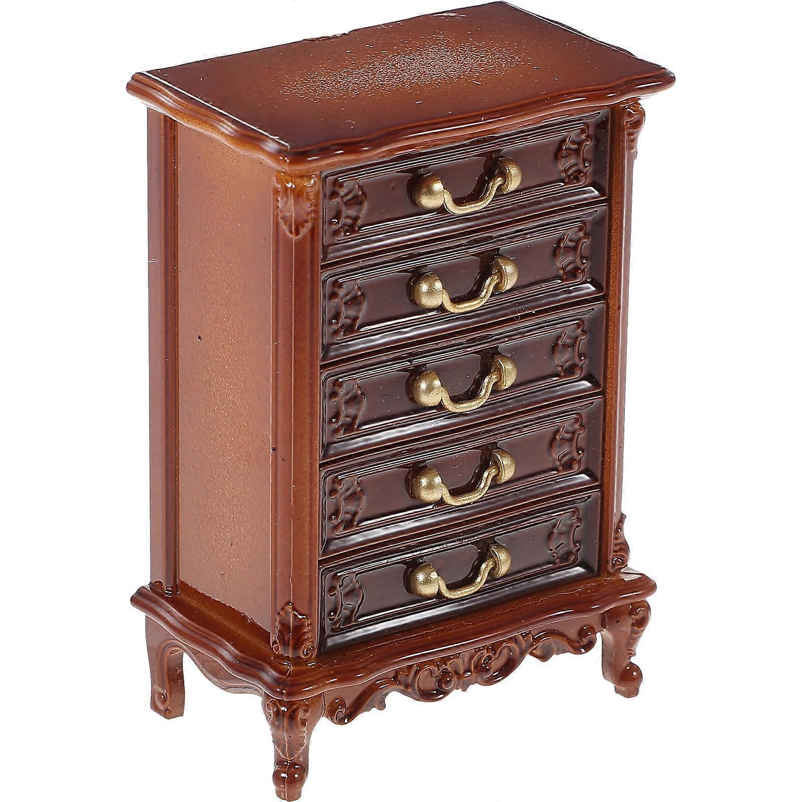 Mini House Furniture Accessories Mini Cabinet for Model Enthusiasts Brown 5.50X3.80X2.20cm Photographic Prop 1Pcs