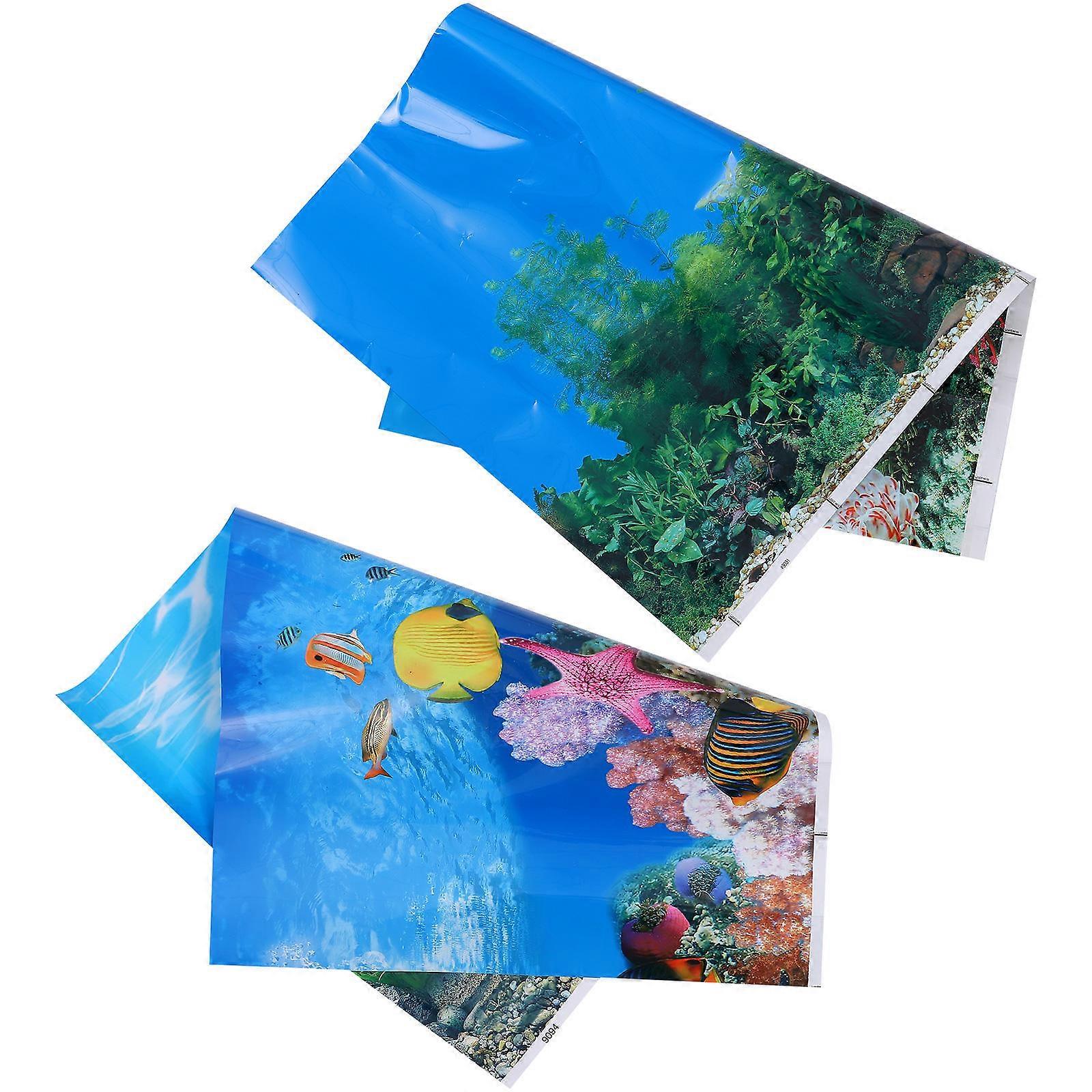 Fish Tank Sticker Aquarium Wallpaper Double Sided Decoration Assorted Color 52X40cm 2Pcs