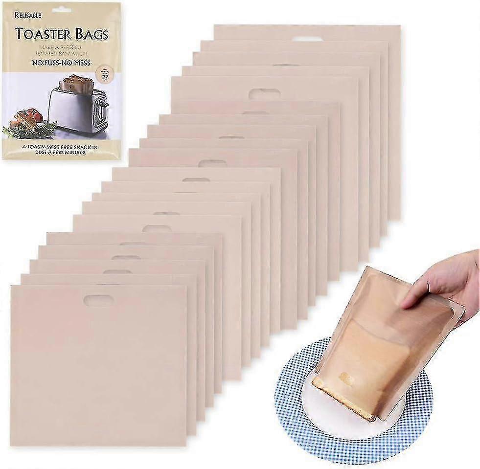 20 Pack Reusable, Non-stick, Washable Teflon Toast Bags In 4 Sizes For Toast, Sandwich, Snack, Microwave
