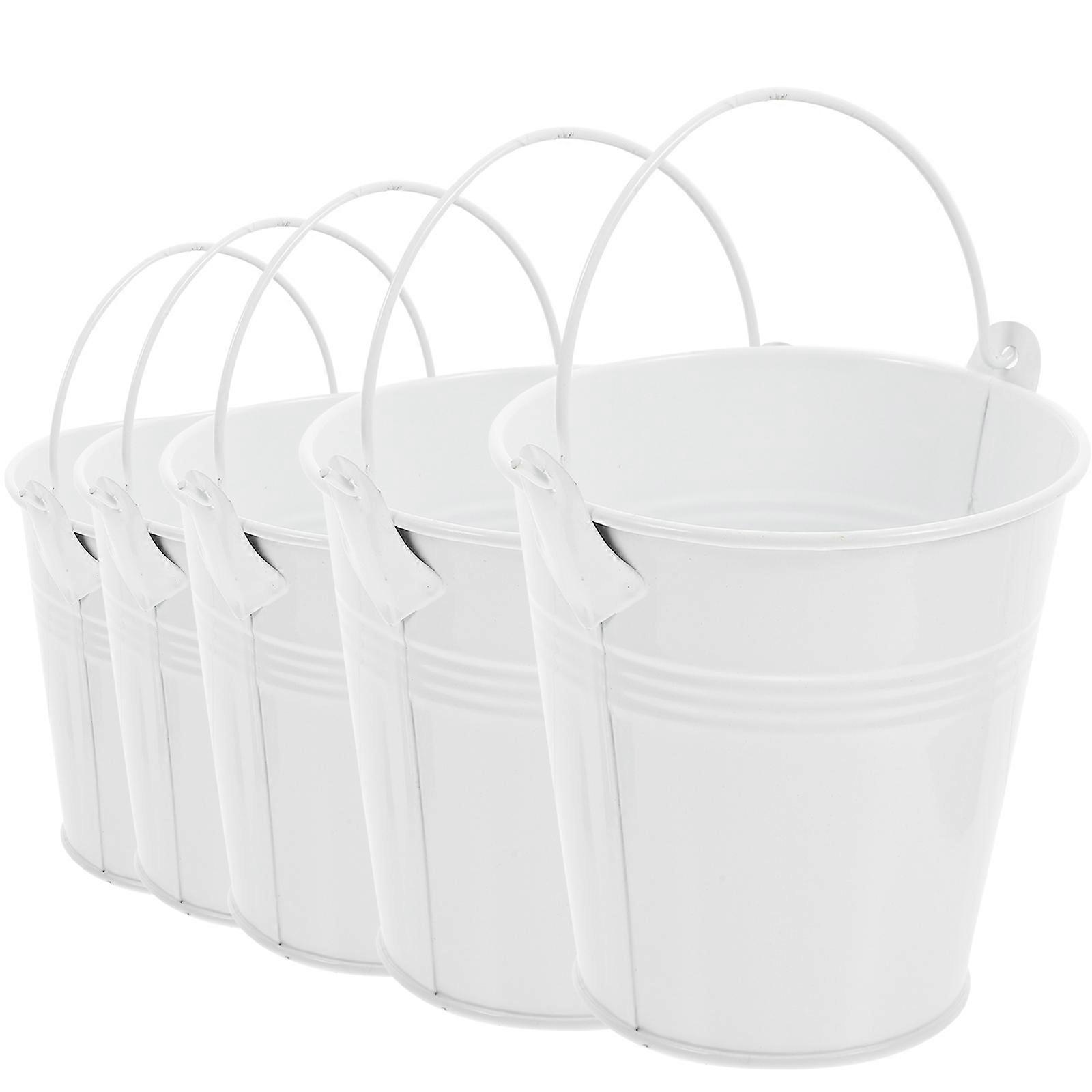 Compact Iron Flower Pot with Handle for Garden Plant Pot Vase Small Round Corrosion-resistant 5Pcs