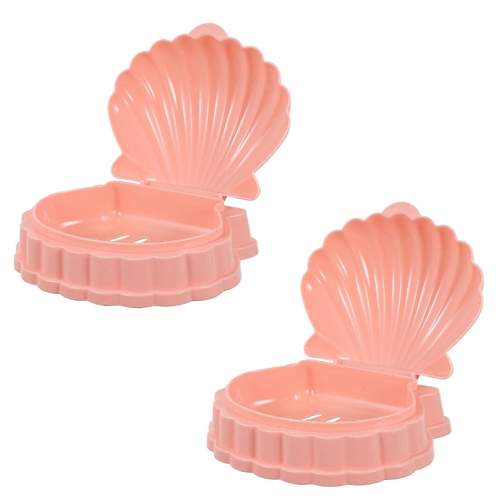 Shell Shape Soap Dish Sea Shell Bathroom Accessories Pink 13.5X10.7CM Drainage 2Pcs