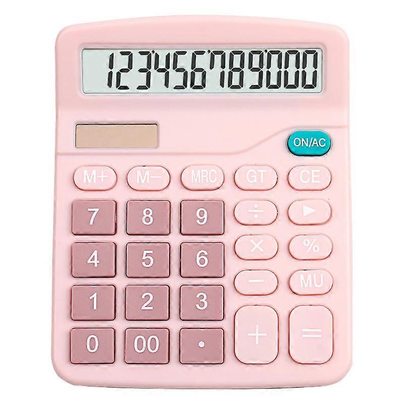 Office Calculator, 12-Digit Dual Power, Large LCD Display, Suitable for Office, Home and School (Pink)