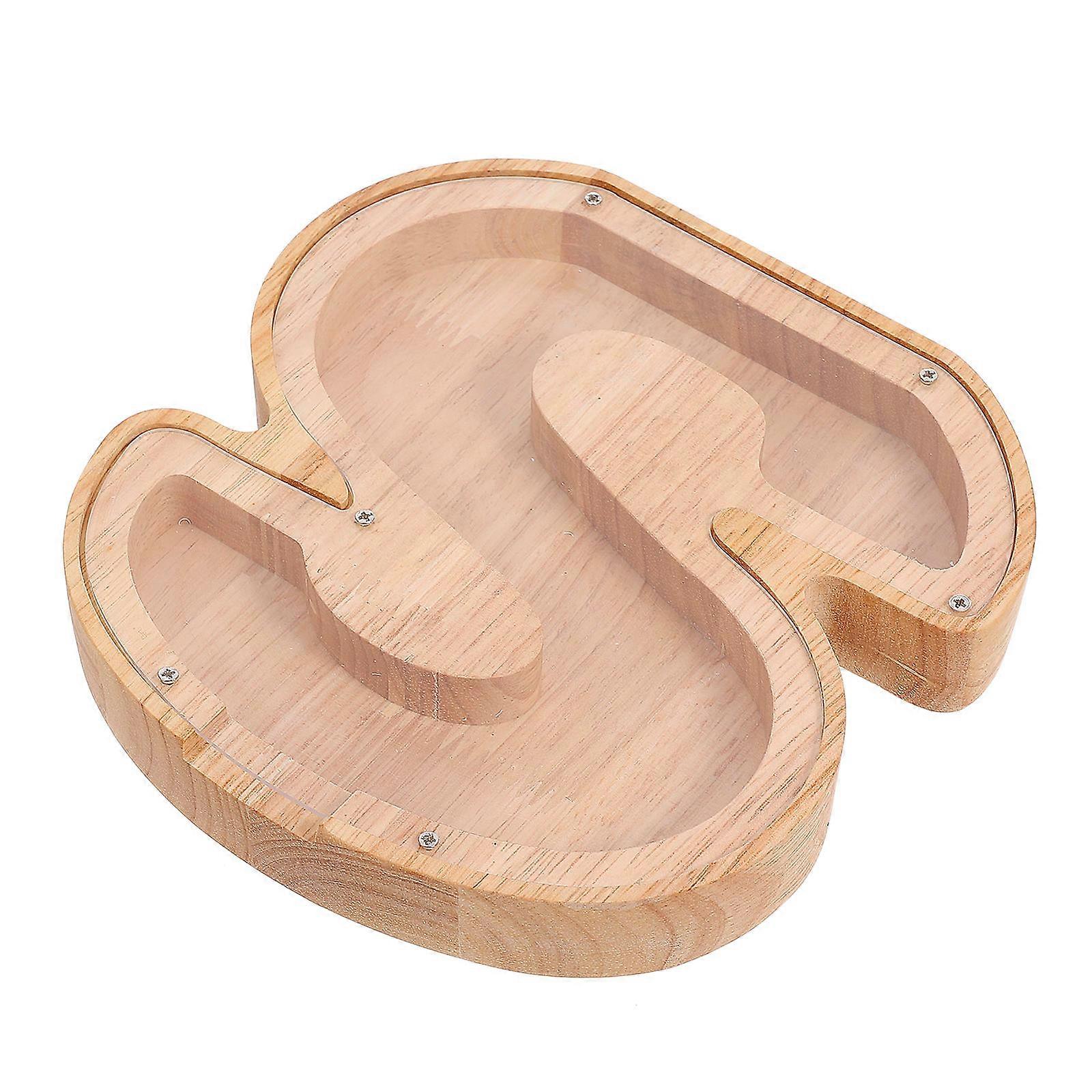 Creative Design Letter Shaped Saving Pot Wood Material Home Decoration Light Brown 7.1X6.6X1.1in 1Pack