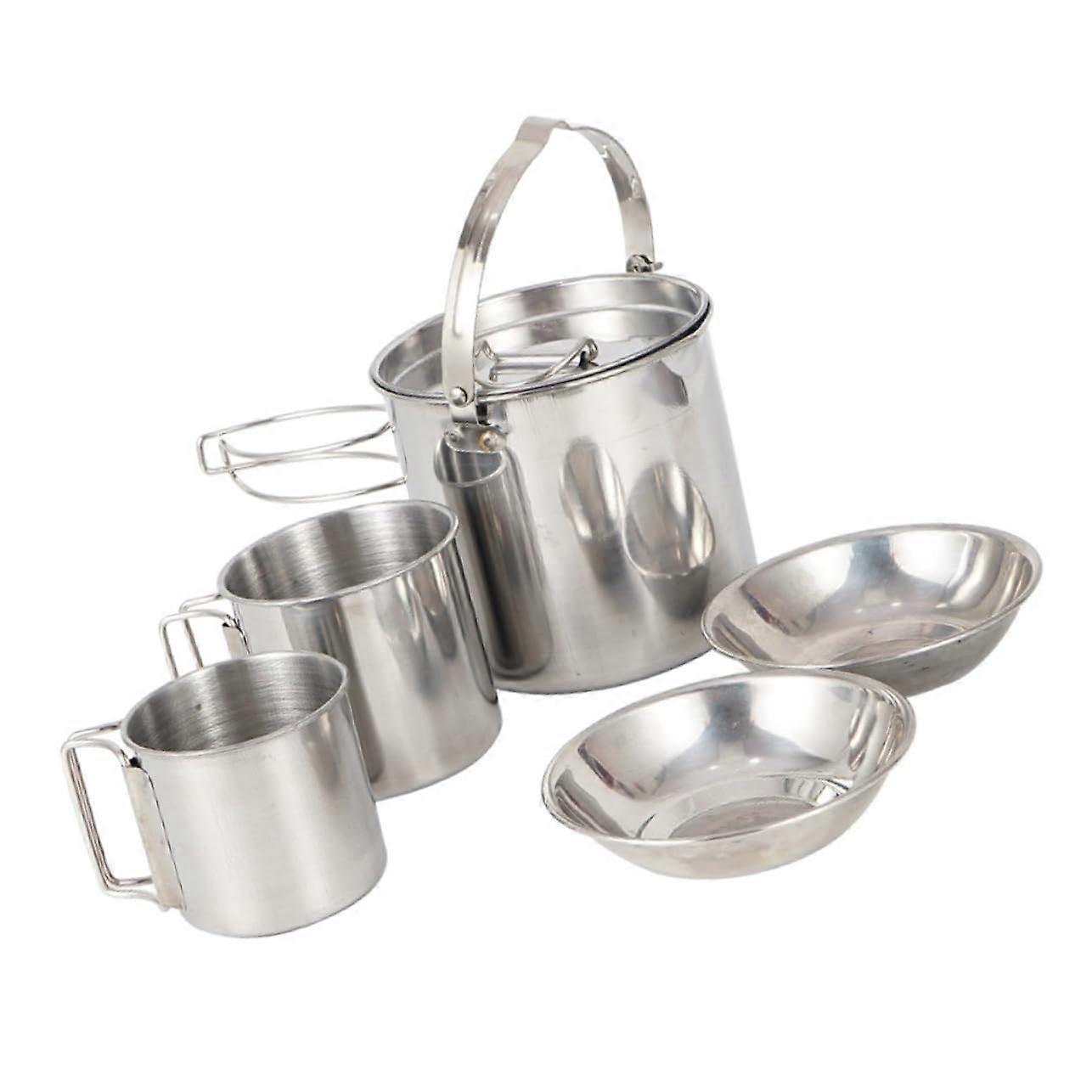 Stainless Steel 5Piece Camping Cookware Set for Outdoor