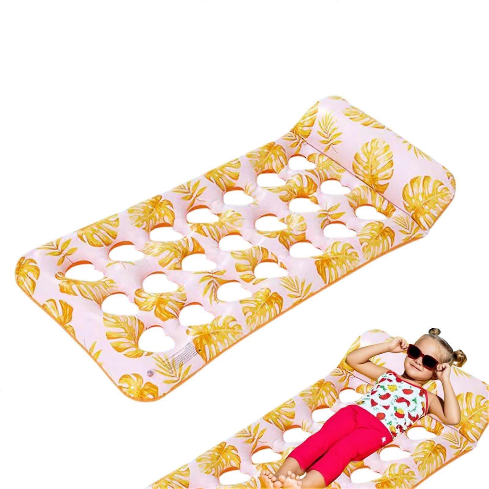 Inflatable Pool Sunbathing Lounger Foldable Water Raft For Pool Float With Carry Handle Yellow For Men Women