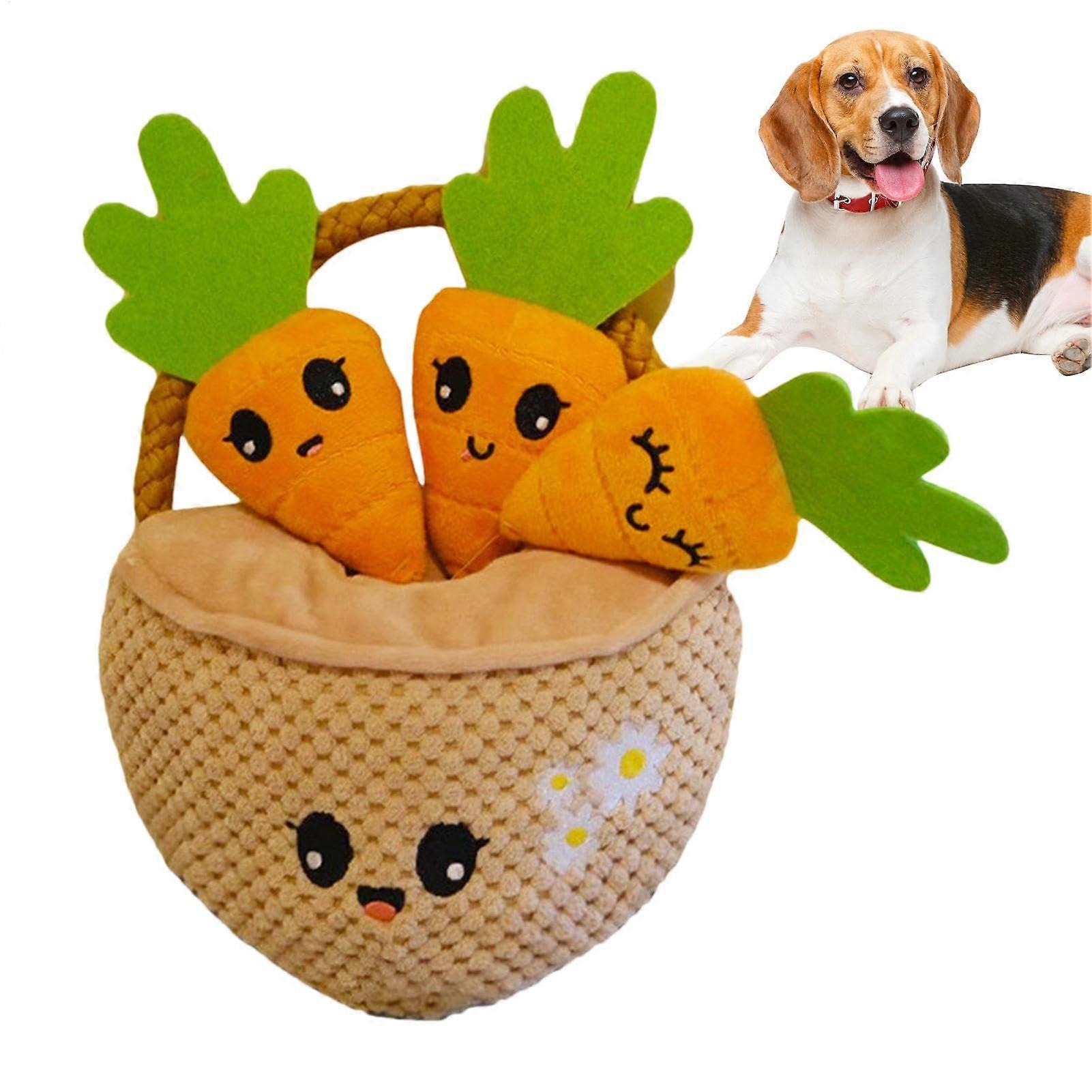 Interactive Dog Puzzle Toy - Squeaky Crinkle Plush Carrot Dispenser for Medium to Large Dogs Chewing and Playing