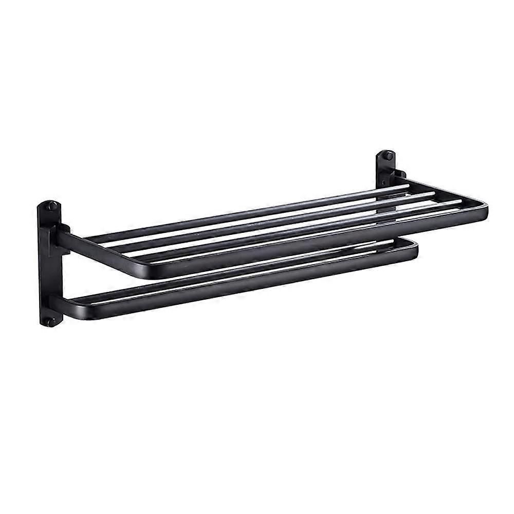 Foldable aluminum towel holder, black, nopunch rack, selfadhesive shelf, 50 cm