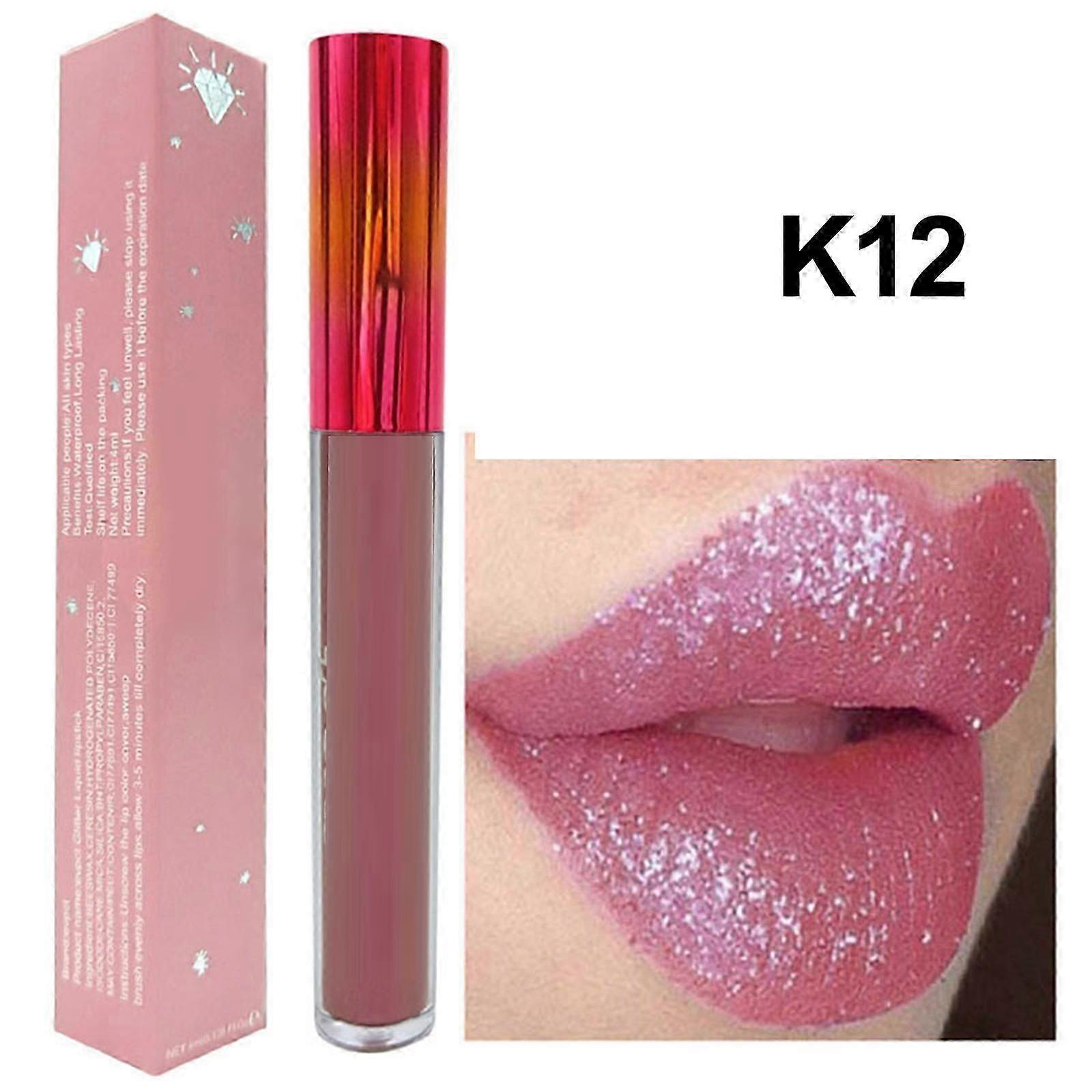 Diamond Lipstick Rouge à lèvres liquide brillant longue durée, rouge à lèvres non collant, imperméable à l’eau Gloss à lèvres pour femmes