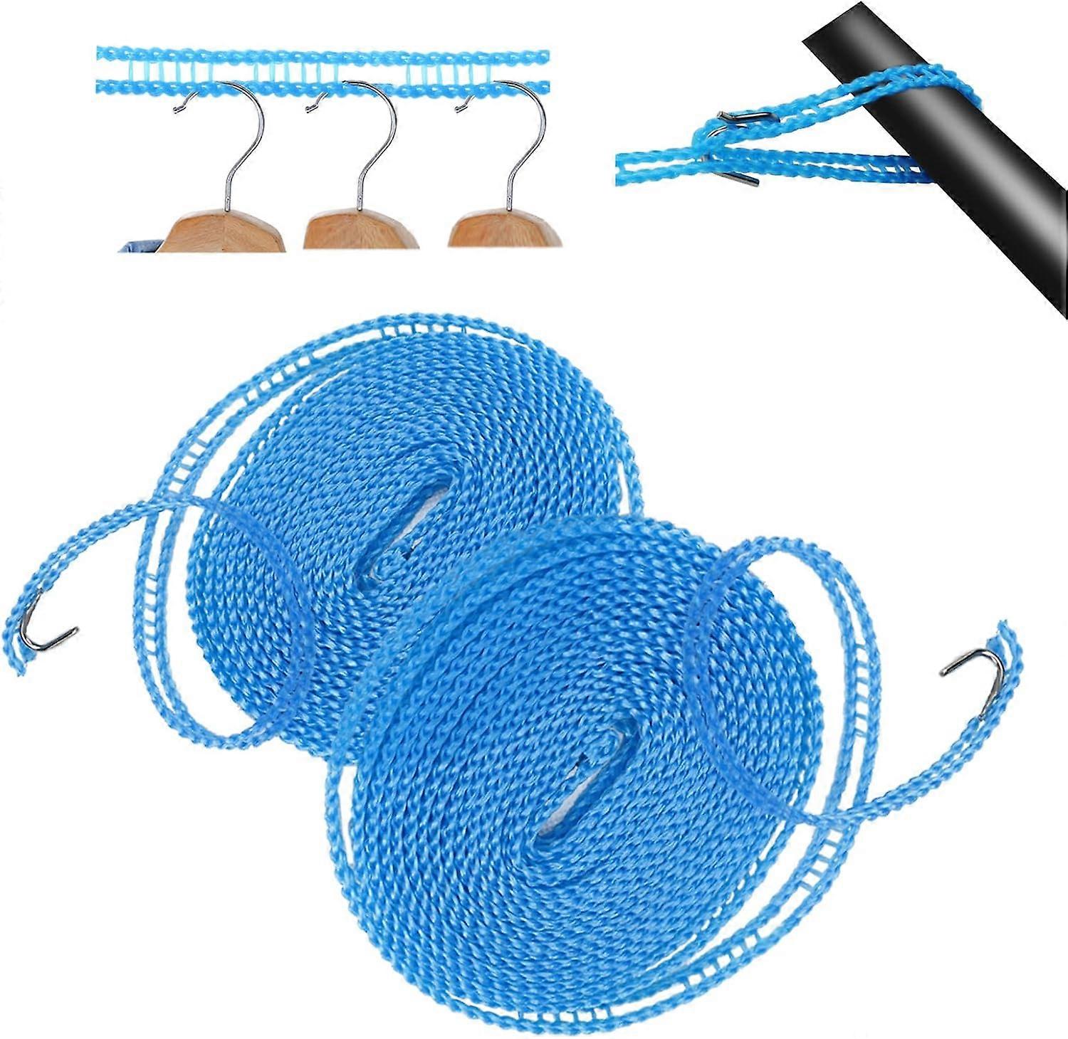 2 Pack Windproof Clothesline with Hook, Nylon Clothesline