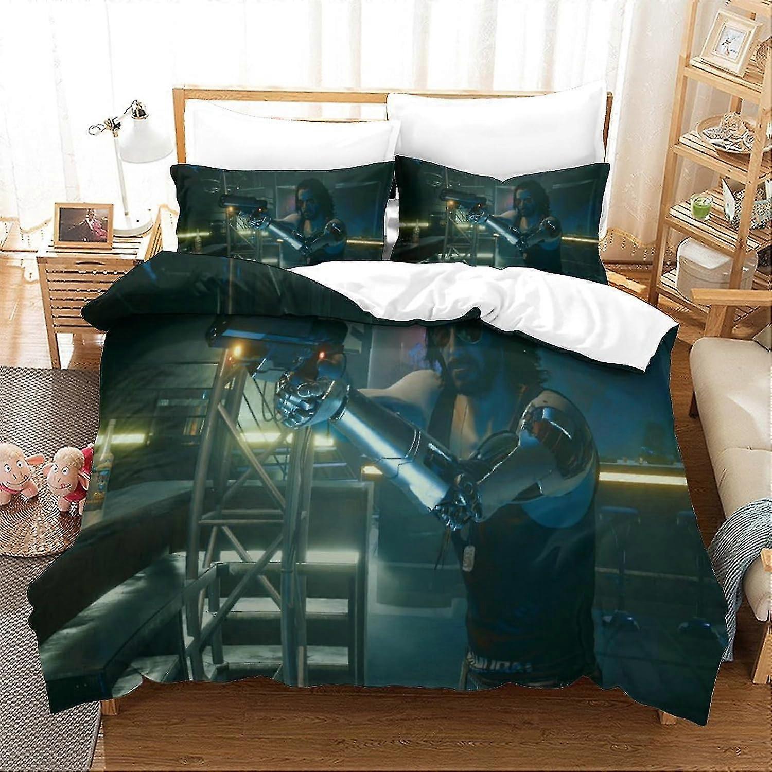 3D Cyberpunk 2077 Inspired Effect Printed Comforter Set with Pillowcases for Kids and Adults