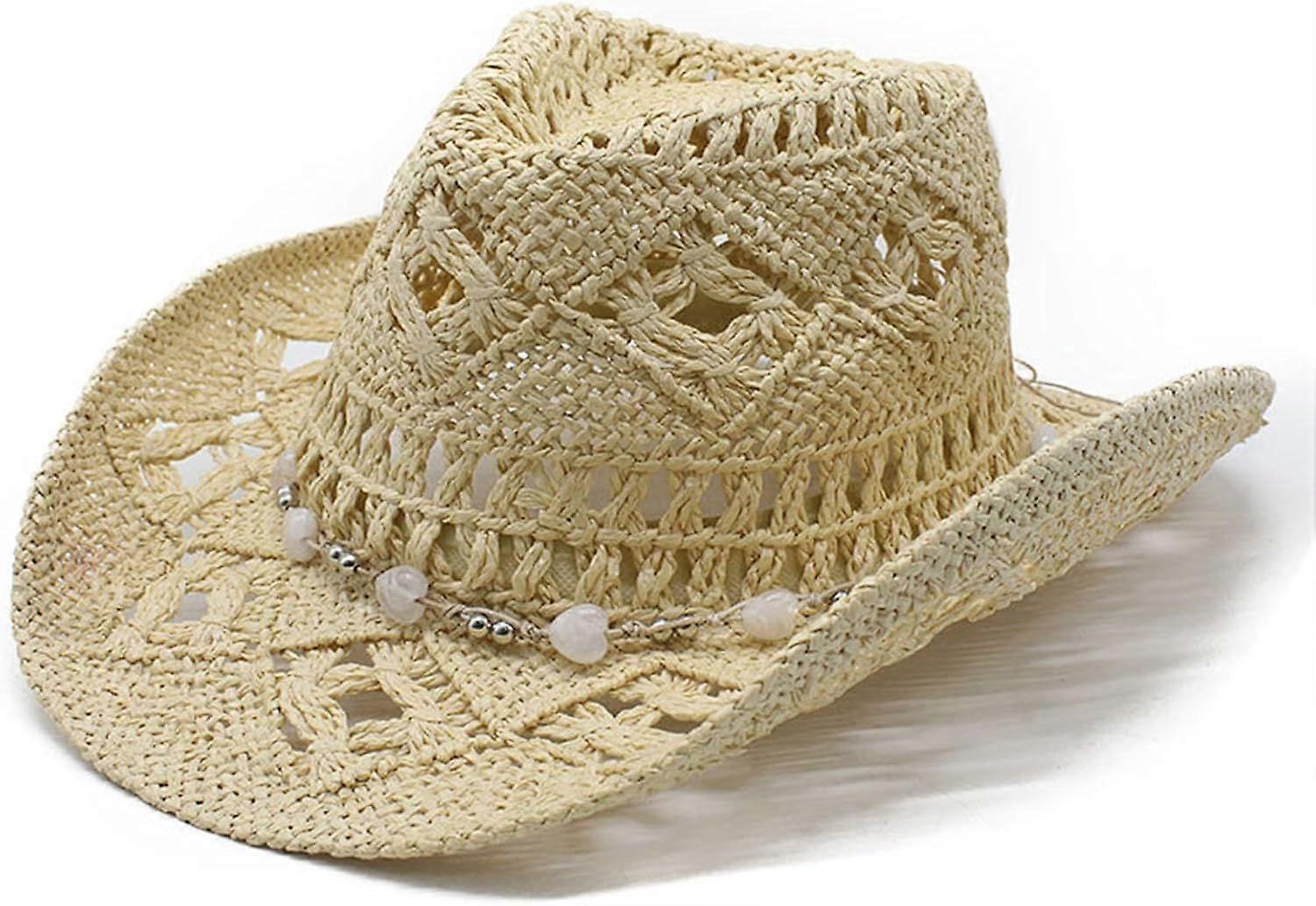 2025年最新モデル、メンズ、レディース、麦わら、カウボーイハット、カウガール、織り、くり抜かれた太陽