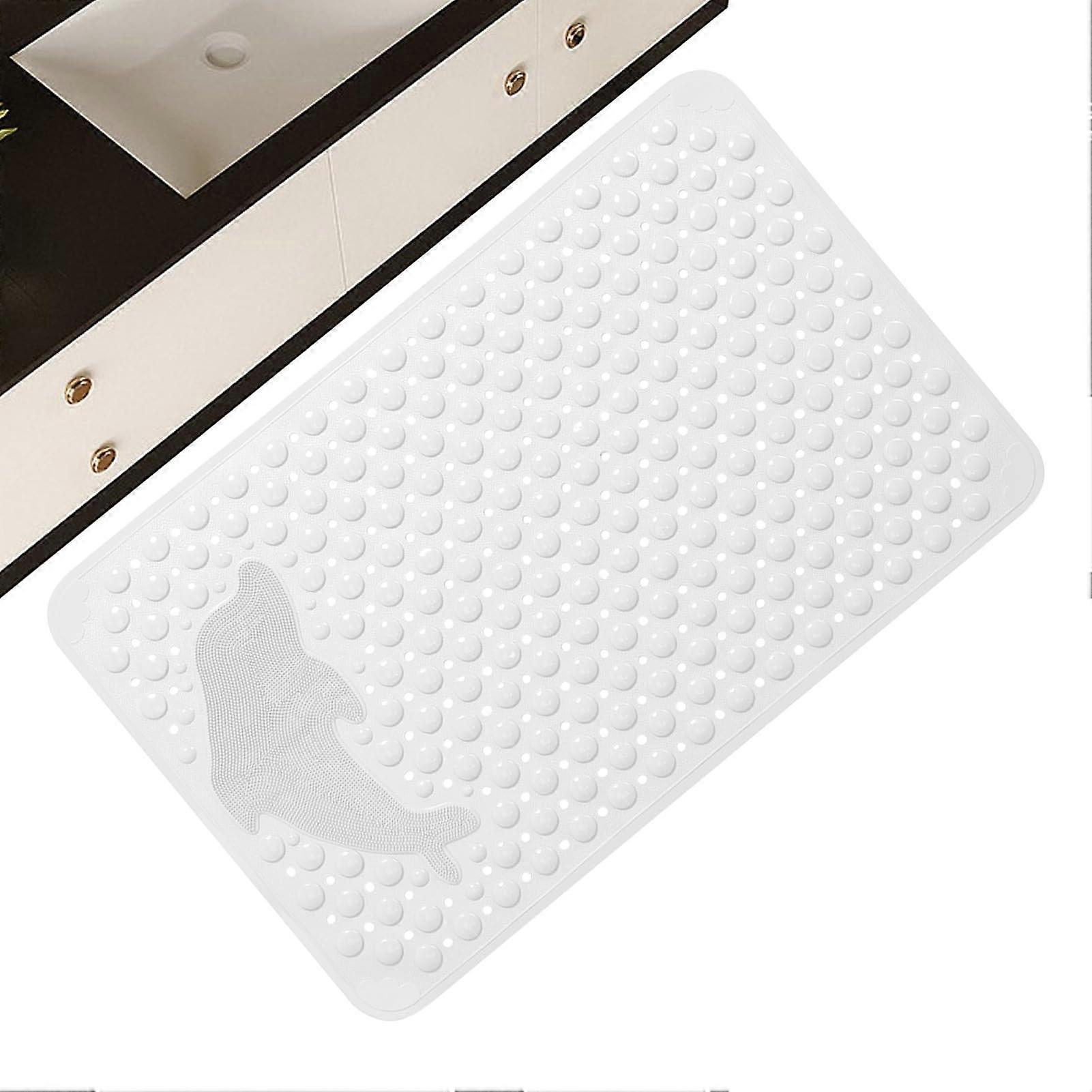 Bathtub NonSlip Mat with Dolphin Pattern, Extra Thick Shower Mat, Machine Washable White