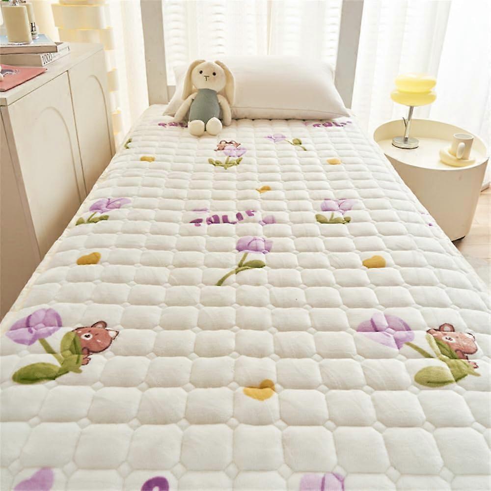Yumuşak Flanel Yatak Koruyucu Peluş Topper Çiçekli Kapitone Örtü (90x200cm)