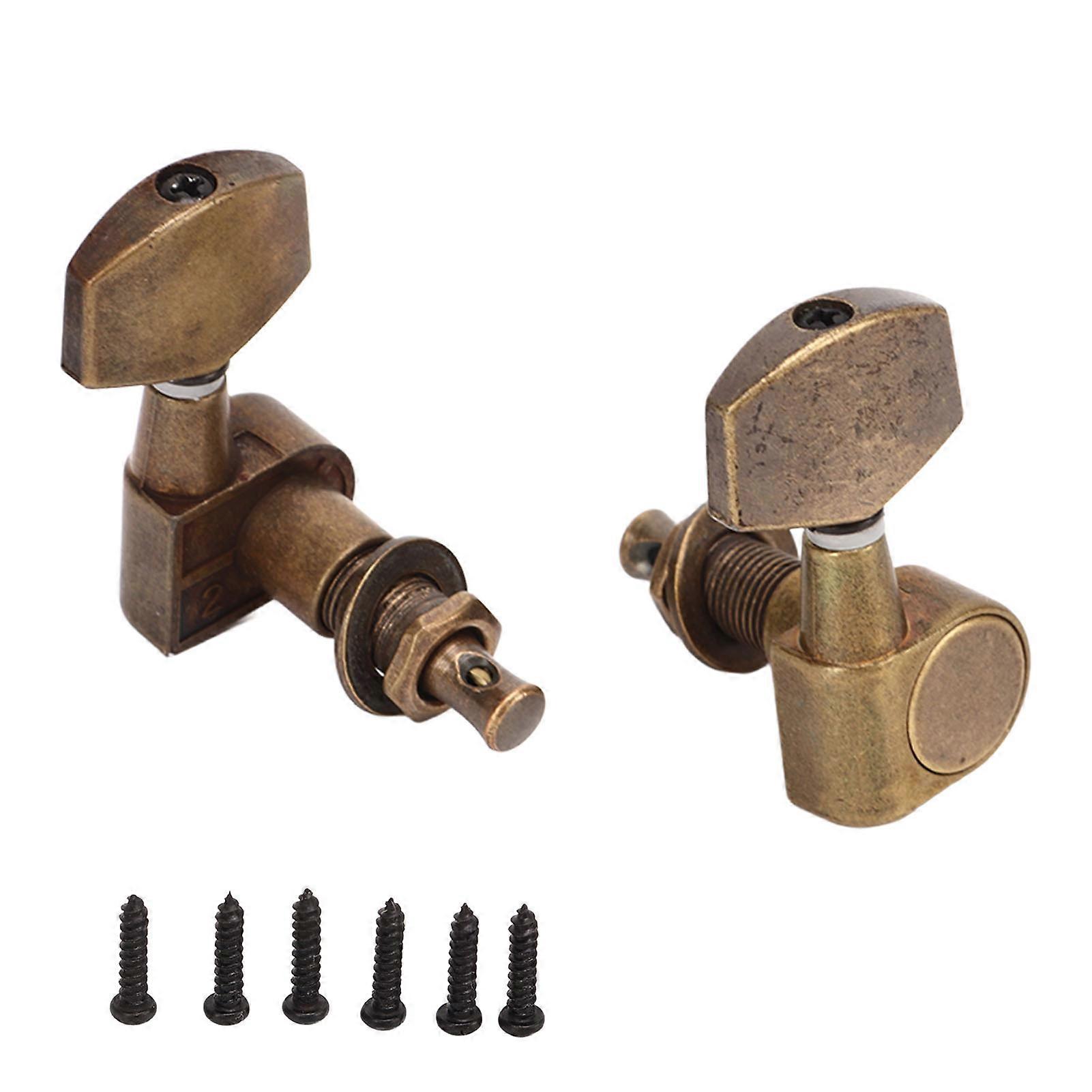 6 Pcs Guitar Tuning Pegs 3L3R Metal Bronze Heavy Internal Gear Electric Guitar Machine Heads Tuning Key