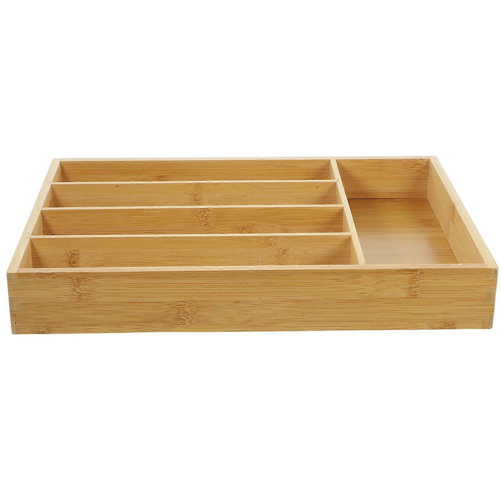 Bamboo Drawer Box Khaki Multi-Grid Kitchen Organizer for Drawer Storage