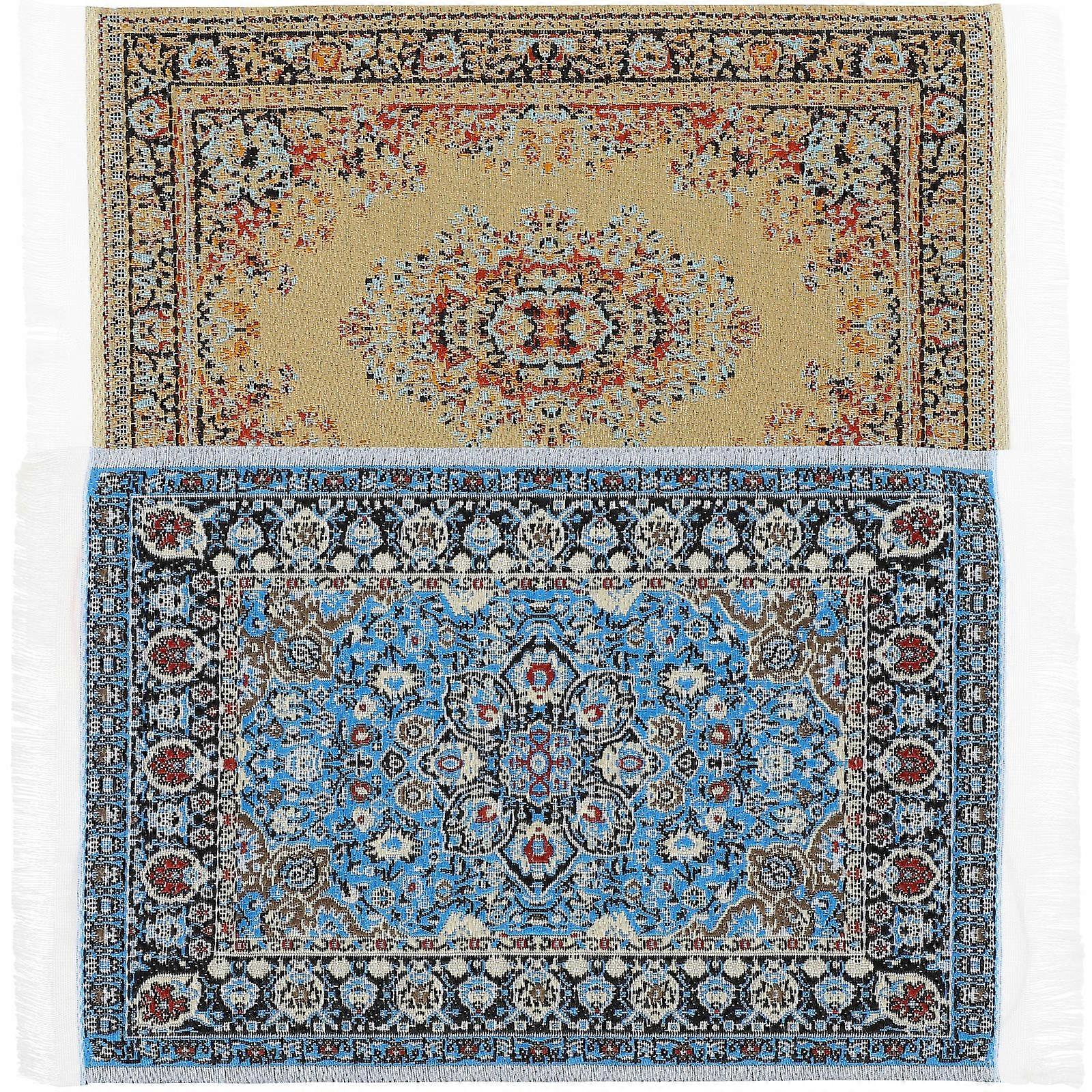 Miniature Carpet Decor Mini House Floor Mat Vintage Style Miniature Landscaping Scene Nylon 6.3×3.9×0.1in 2Pcs