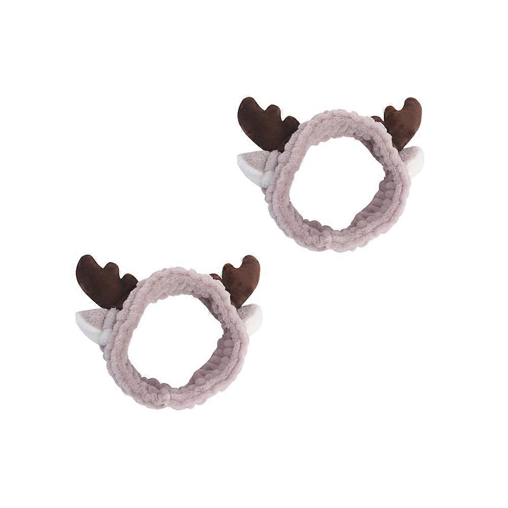 Spa Headbands For Washing Face Antler Shape Headband Elastic Adjustable Makeup Hair Bands Coffee 2Pcs