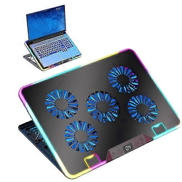 Laptop Cooler Stand Digital Display Height Adjustable Low Noise Portable Notebook Stand Gaming Laptop Cooling Pad Black