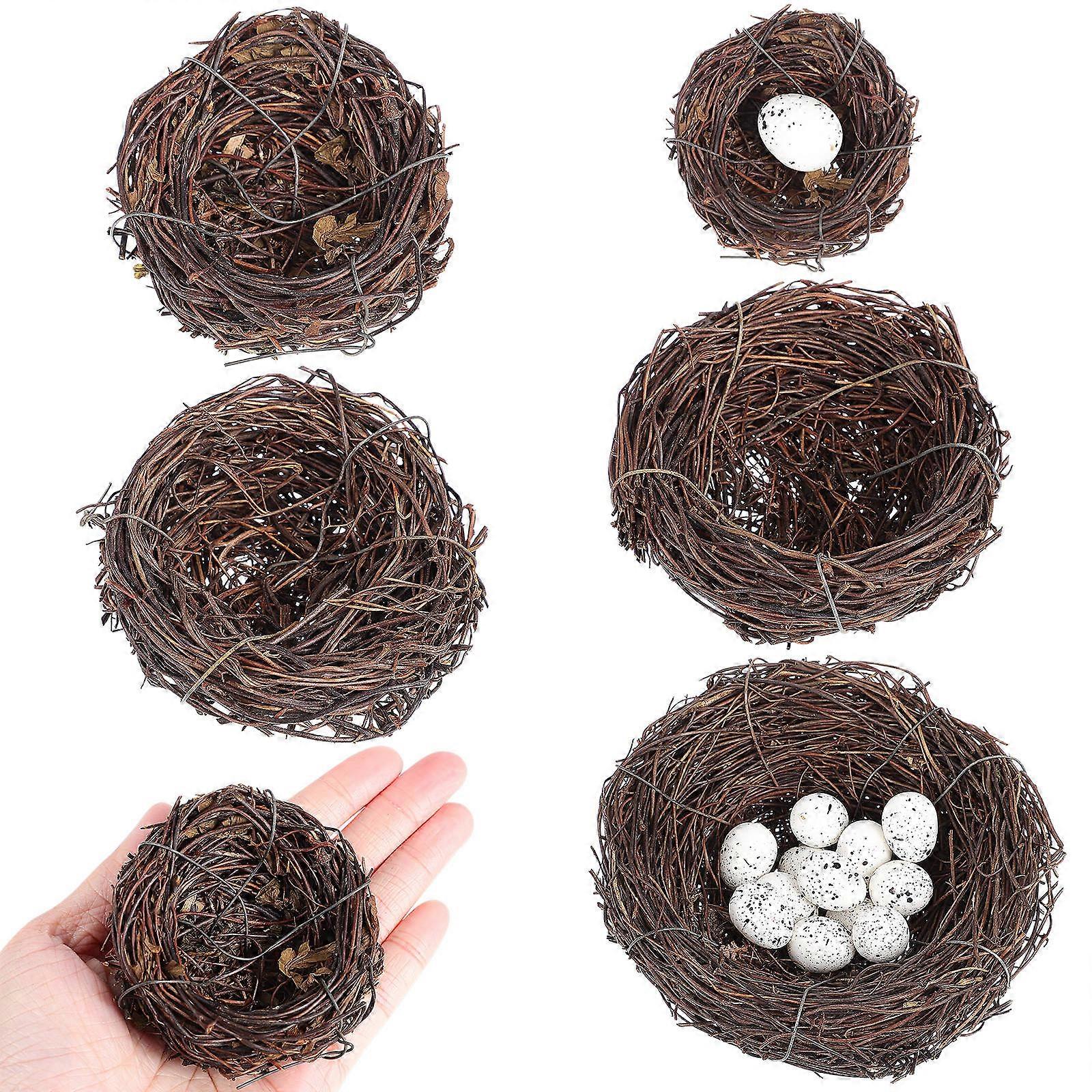 5pcs Rattan Bird Nests with Artificial Eggs, Realistic Simulation Twig Nests for Easter Crafts, Garden Decor, Educational Activities, and Party